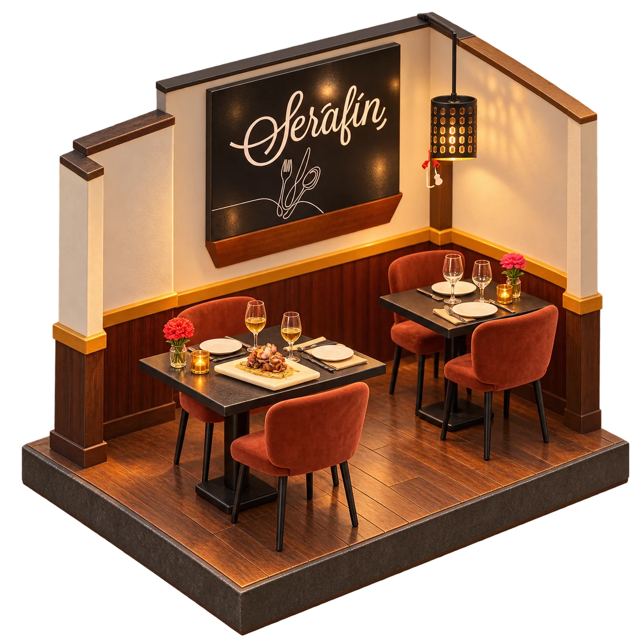 Ilustración isométrica de Serafín Restaurante