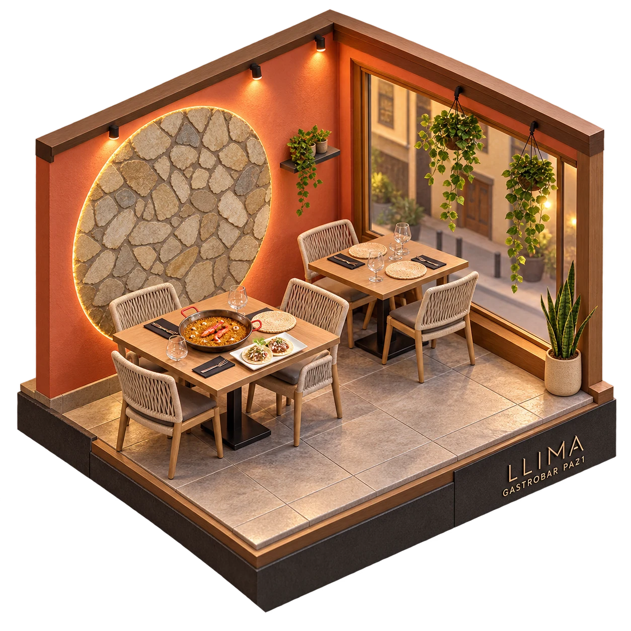 Ilustración isométrica de Llima Gastrobar
