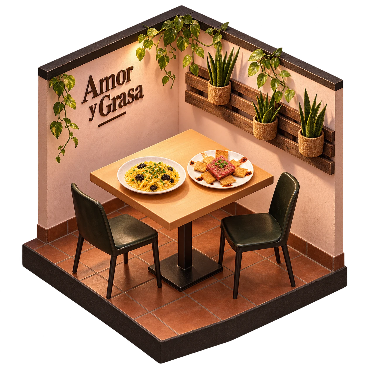 Ilustración isométrica de Taberna Amor y Grasa